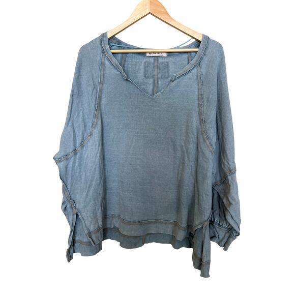 Free People We the Free Blue Oversized Slouchy Fit Tee Small Distressed Casual - Picture 2 of 8